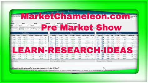 Monitor leaders, laggards and most active stocks during premarket trading. . Premarket chameleon